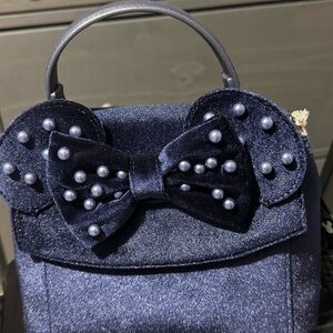 Loungefly hard tag Cinderella themed Navy Blue purse with Bow and Pearl Accents